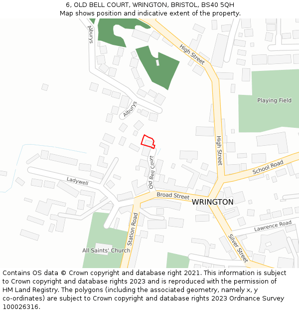 6, OLD BELL COURT, WRINGTON, BRISTOL, BS40 5QH: Location map and indicative extent of plot