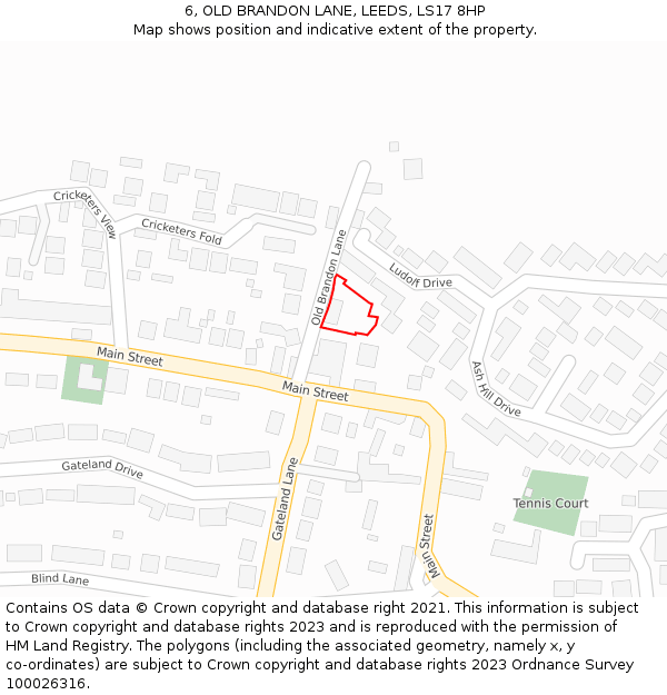 6, OLD BRANDON LANE, LEEDS, LS17 8HP: Location map and indicative extent of plot