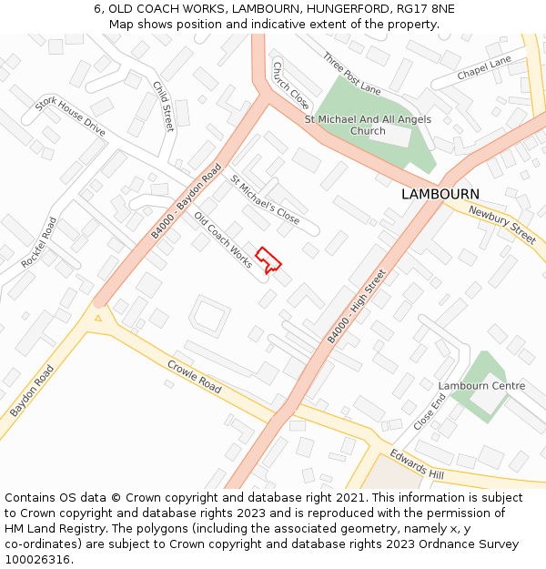 6, OLD COACH WORKS, LAMBOURN, HUNGERFORD, RG17 8NE: Location map and indicative extent of plot