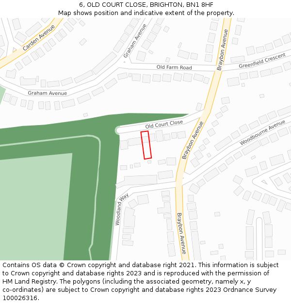 6, OLD COURT CLOSE, BRIGHTON, BN1 8HF: Location map and indicative extent of plot