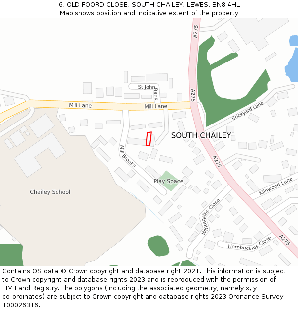 6, OLD FOORD CLOSE, SOUTH CHAILEY, LEWES, BN8 4HL: Location map and indicative extent of plot