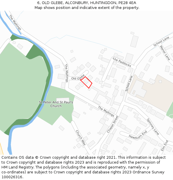 6, OLD GLEBE, ALCONBURY, HUNTINGDON, PE28 4EA: Location map and indicative extent of plot