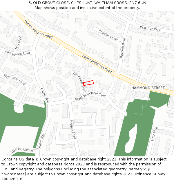 6, OLD GROVE CLOSE, CHESHUNT, WALTHAM CROSS, EN7 6UN: Location map and indicative extent of plot