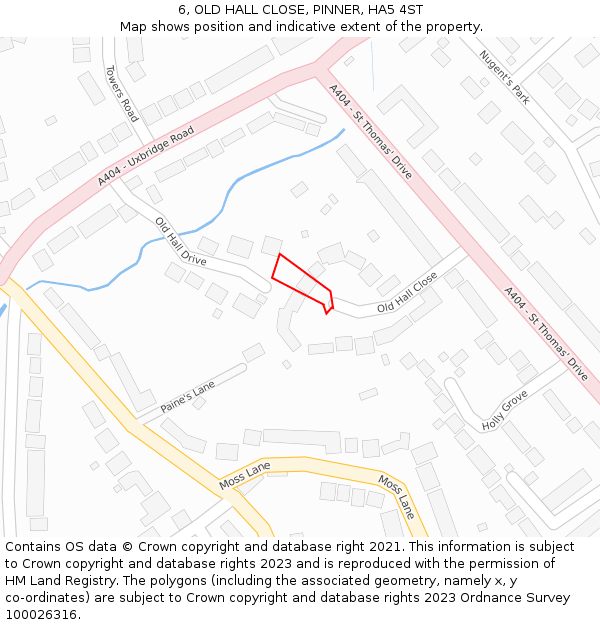 6, OLD HALL CLOSE, PINNER, HA5 4ST: Location map and indicative extent of plot