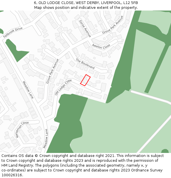 6, OLD LODGE CLOSE, WEST DERBY, LIVERPOOL, L12 5FB: Location map and indicative extent of plot