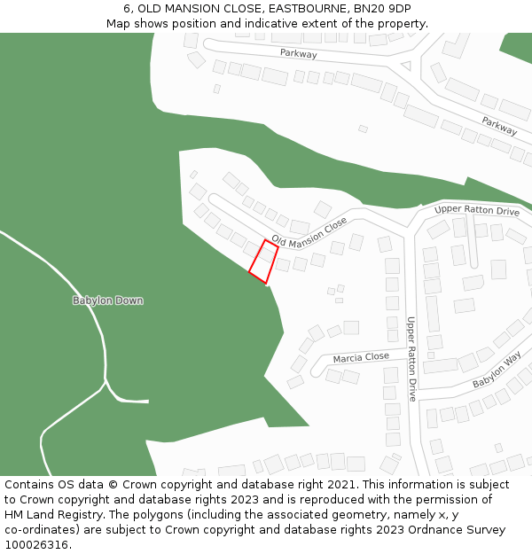 6, OLD MANSION CLOSE, EASTBOURNE, BN20 9DP: Location map and indicative extent of plot