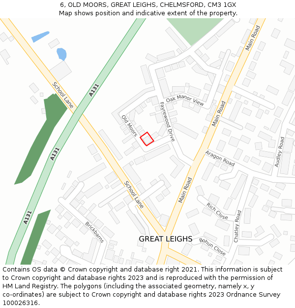 6, OLD MOORS, GREAT LEIGHS, CHELMSFORD, CM3 1GX: Location map and indicative extent of plot