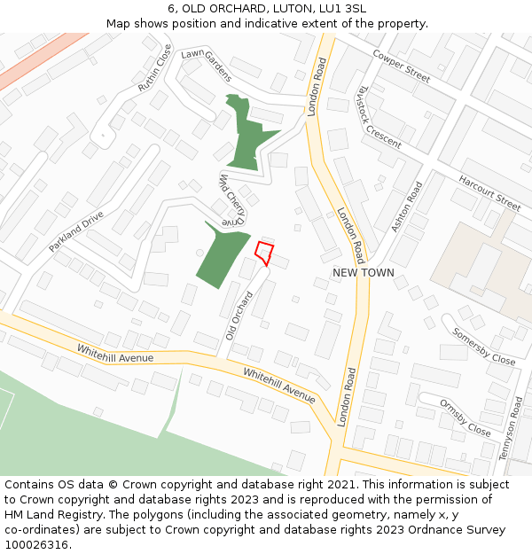 6, OLD ORCHARD, LUTON, LU1 3SL: Location map and indicative extent of plot