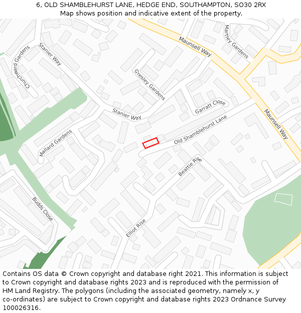6, OLD SHAMBLEHURST LANE, HEDGE END, SOUTHAMPTON, SO30 2RX: Location map and indicative extent of plot