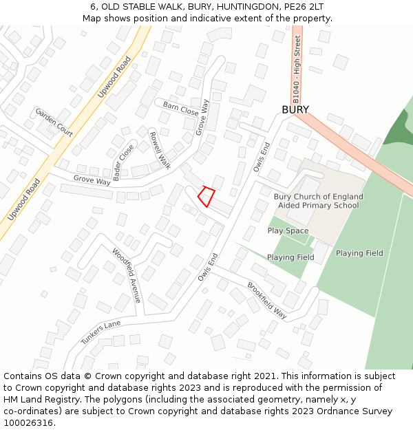 6, OLD STABLE WALK, BURY, HUNTINGDON, PE26 2LT: Location map and indicative extent of plot