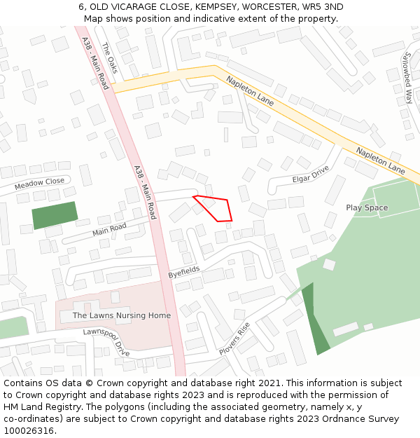 6, OLD VICARAGE CLOSE, KEMPSEY, WORCESTER, WR5 3ND: Location map and indicative extent of plot