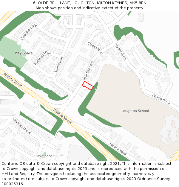 6, OLDE BELL LANE, LOUGHTON, MILTON KEYNES, MK5 8EN: Location map and indicative extent of plot