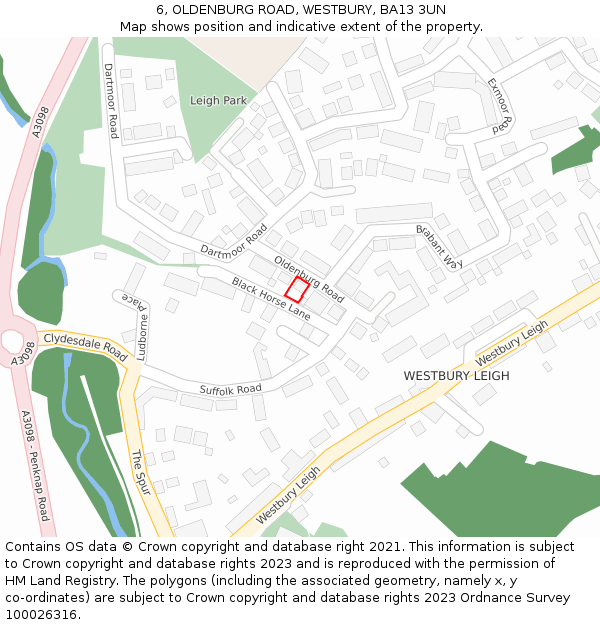 6, OLDENBURG ROAD, WESTBURY, BA13 3UN: Location map and indicative extent of plot