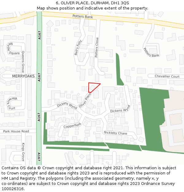 6, OLIVER PLACE, DURHAM, DH1 3QS: Location map and indicative extent of plot