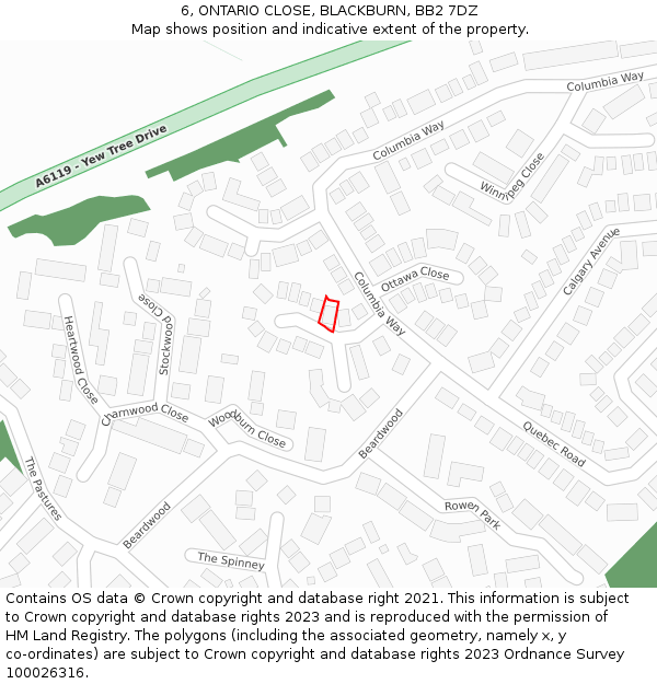 6, ONTARIO CLOSE, BLACKBURN, BB2 7DZ: Location map and indicative extent of plot