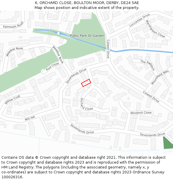 6, ORCHARD CLOSE, BOULTON MOOR, DERBY, DE24 5AE: Location map and indicative extent of plot