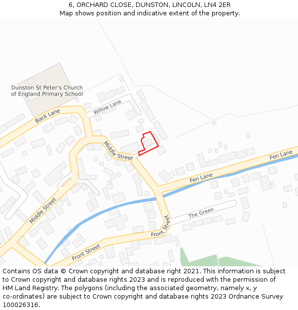 6, ORCHARD CLOSE, DUNSTON, LINCOLN, LN4 2ER: Location map and indicative extent of plot