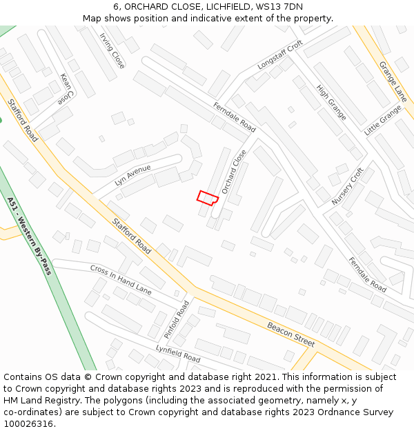 6, ORCHARD CLOSE, LICHFIELD, WS13 7DN: Location map and indicative extent of plot