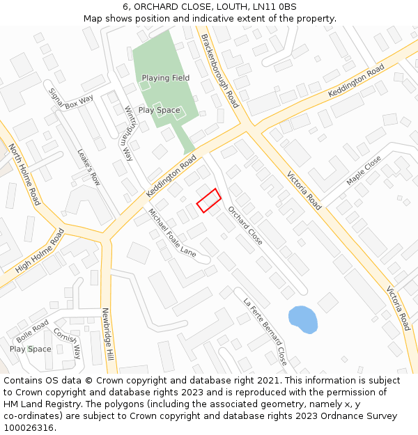 6, ORCHARD CLOSE, LOUTH, LN11 0BS: Location map and indicative extent of plot