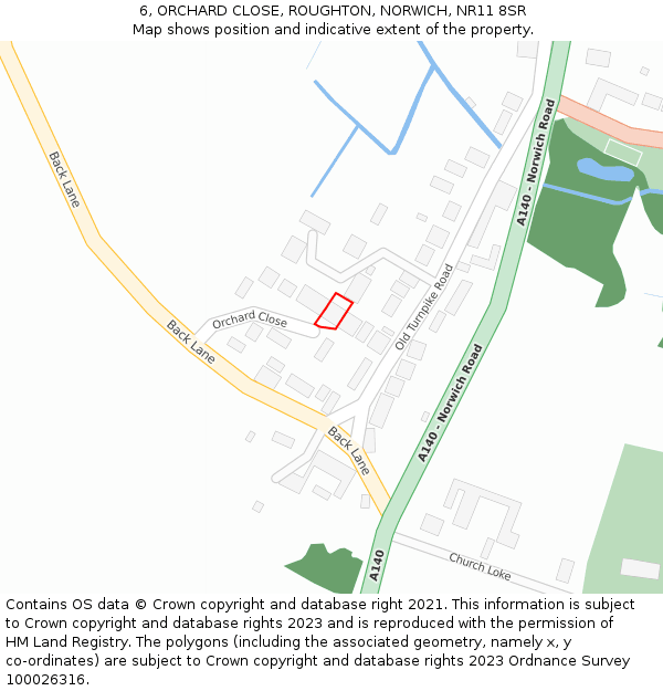 6, ORCHARD CLOSE, ROUGHTON, NORWICH, NR11 8SR: Location map and indicative extent of plot