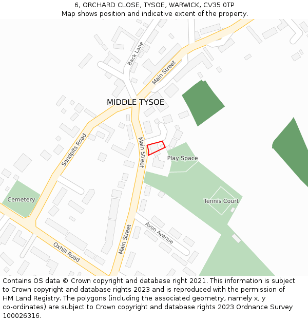 6, ORCHARD CLOSE, TYSOE, WARWICK, CV35 0TP: Location map and indicative extent of plot