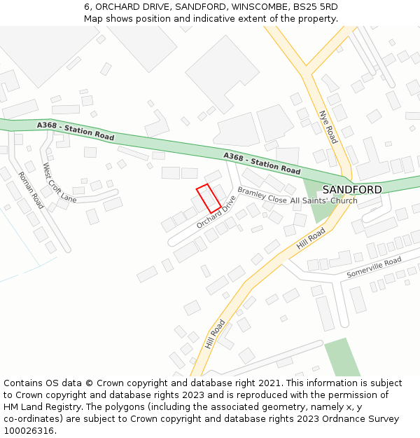 6, ORCHARD DRIVE, SANDFORD, WINSCOMBE, BS25 5RD: Location map and indicative extent of plot