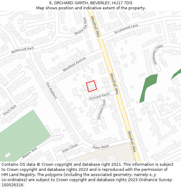 6, ORCHARD GARTH, BEVERLEY, HU17 7DG: Location map and indicative extent of plot