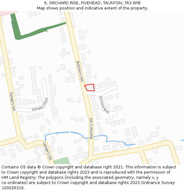 6, ORCHARD RISE, FIVEHEAD, TAUNTON, TA3 6PB: Location map and indicative extent of plot