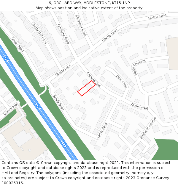 6, ORCHARD WAY, ADDLESTONE, KT15 1NP: Location map and indicative extent of plot