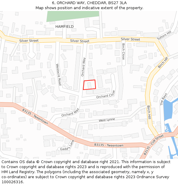 6, ORCHARD WAY, CHEDDAR, BS27 3LA: Location map and indicative extent of plot