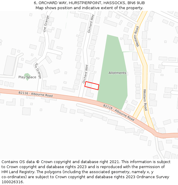 6, ORCHARD WAY, HURSTPIERPOINT, HASSOCKS, BN6 9UB: Location map and indicative extent of plot