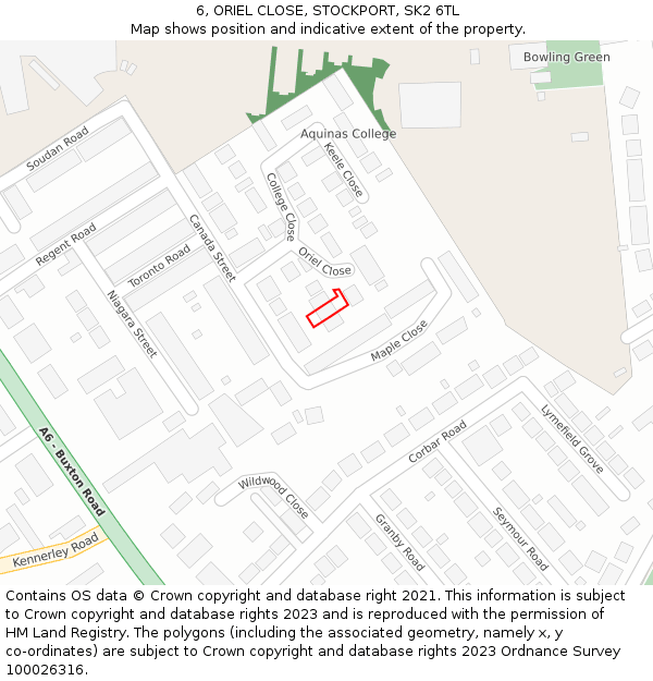 6, ORIEL CLOSE, STOCKPORT, SK2 6TL: Location map and indicative extent of plot
