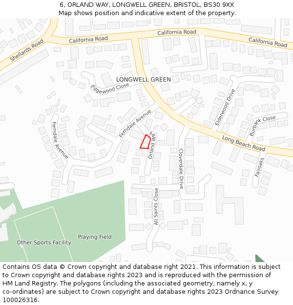 6, ORLAND WAY, LONGWELL GREEN, BRISTOL, BS30 9XX: Location map and indicative extent of plot