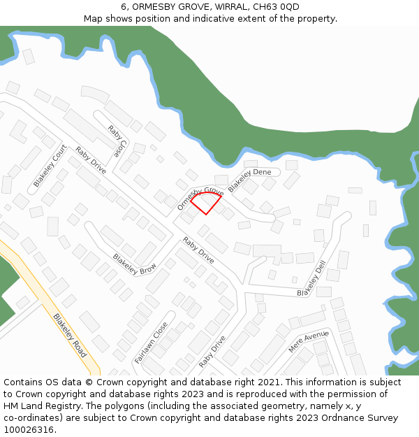 6, ORMESBY GROVE, WIRRAL, CH63 0QD: Location map and indicative extent of plot