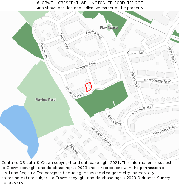 6, ORWELL CRESCENT, WELLINGTON, TELFORD, TF1 2GE: Location map and indicative extent of plot