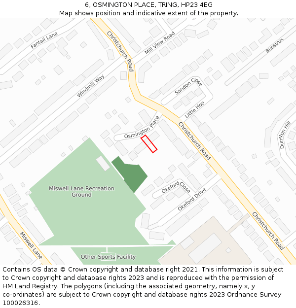 6, OSMINGTON PLACE, TRING, HP23 4EG: Location map and indicative extent of plot