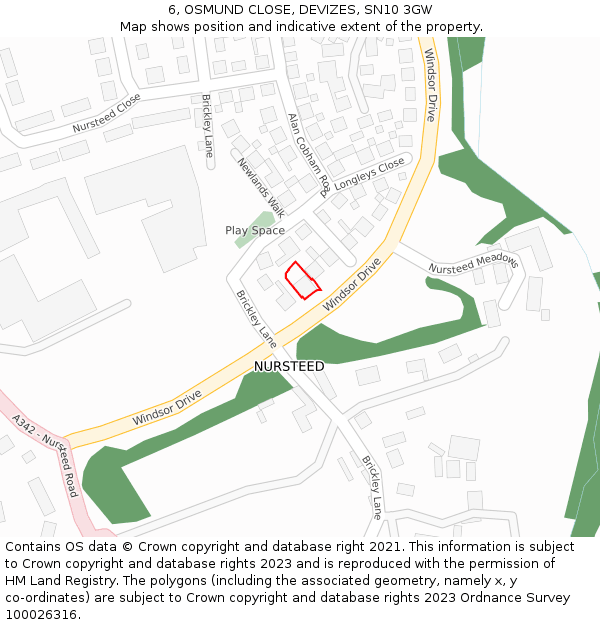 6, OSMUND CLOSE, DEVIZES, SN10 3GW: Location map and indicative extent of plot
