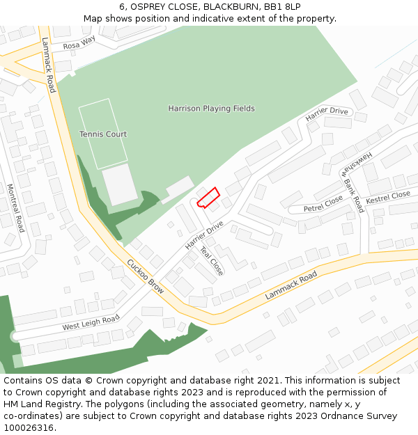 6, OSPREY CLOSE, BLACKBURN, BB1 8LP: Location map and indicative extent of plot