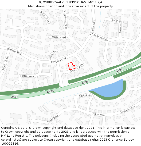 6, OSPREY WALK, BUCKINGHAM, MK18 7JA: Location map and indicative extent of plot