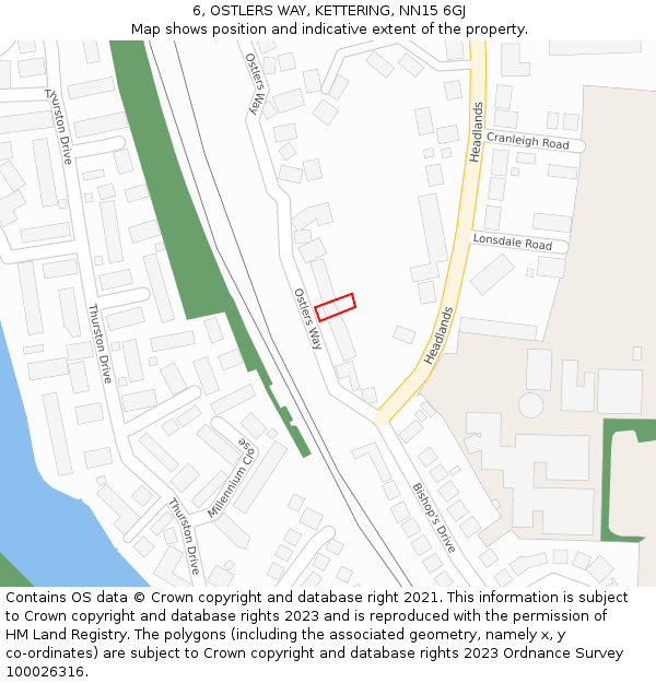 6, OSTLERS WAY, KETTERING, NN15 6GJ: Location map and indicative extent of plot