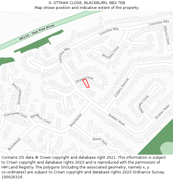 6, OTTAWA CLOSE, BLACKBURN, BB2 7EB: Location map and indicative extent of plot