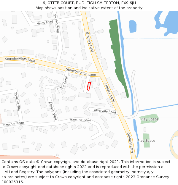 6, OTTER COURT, BUDLEIGH SALTERTON, EX9 6JH: Location map and indicative extent of plot