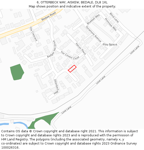 6, OTTERBECK WAY, AISKEW, BEDALE, DL8 1XL: Location map and indicative extent of plot