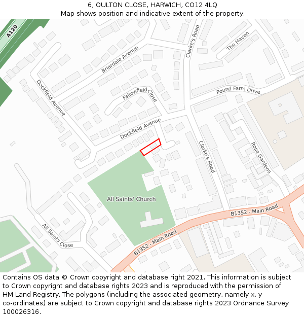 6, OULTON CLOSE, HARWICH, CO12 4LQ: Location map and indicative extent of plot