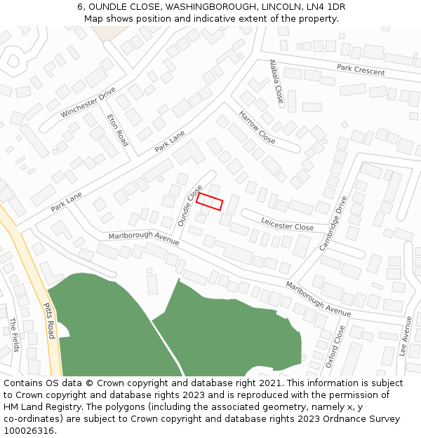 6, OUNDLE CLOSE, WASHINGBOROUGH, LINCOLN, LN4 1DR: Location map and indicative extent of plot