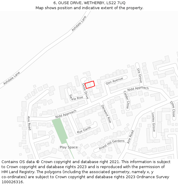 6, OUSE DRIVE, WETHERBY, LS22 7UQ: Location map and indicative extent of plot