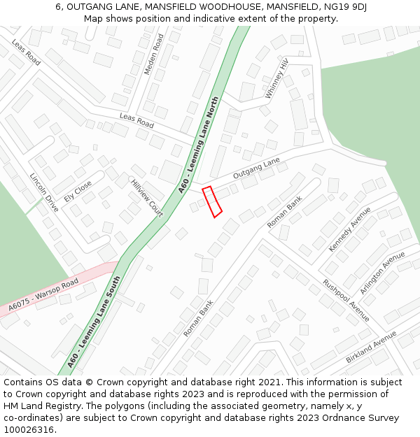 6, OUTGANG LANE, MANSFIELD WOODHOUSE, MANSFIELD, NG19 9DJ: Location map and indicative extent of plot