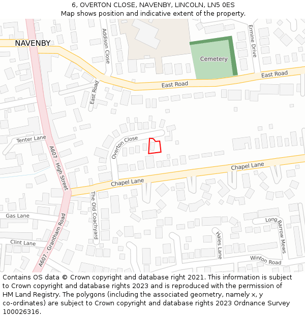 6, OVERTON CLOSE, NAVENBY, LINCOLN, LN5 0ES: Location map and indicative extent of plot