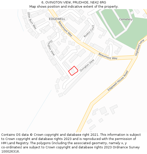 6, OVINGTON VIEW, PRUDHOE, NE42 6RG: Location map and indicative extent of plot