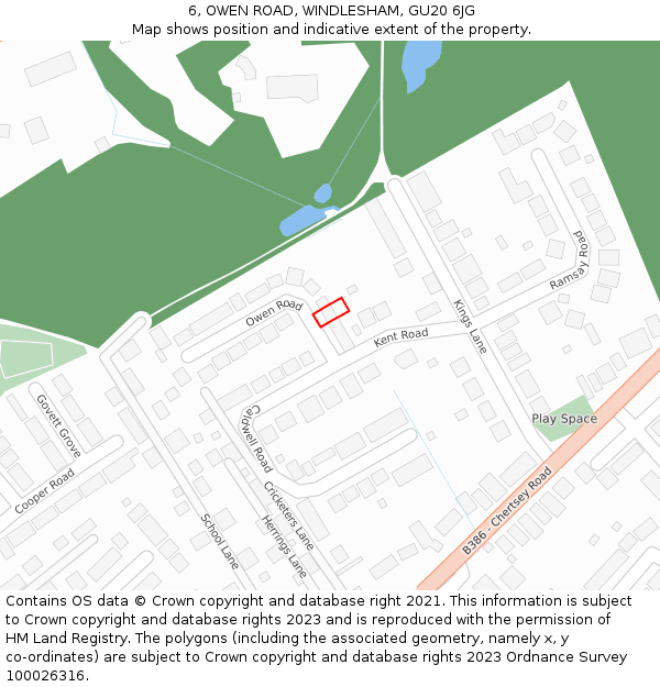 6, OWEN ROAD, WINDLESHAM, GU20 6JG: Location map and indicative extent of plot